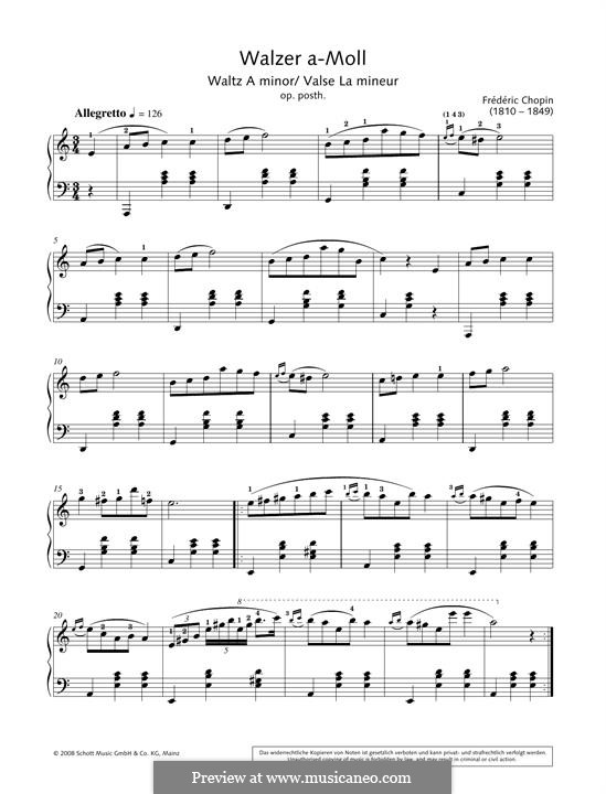 Waltz in A Minor, B.150 KK IVb/11: For piano by Frédéric Chopin