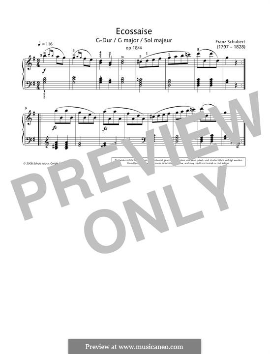 Twelve Walzer, Seventeen Ländler and Nine Ecossaises, D.145 Op.18: Ecossaise No.4 by Franz Schubert