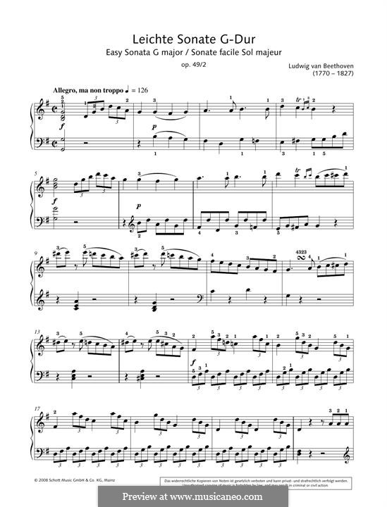 Sonata for Piano No.20, Op.49 No.2: For a single performer by Ludwig van Beethoven