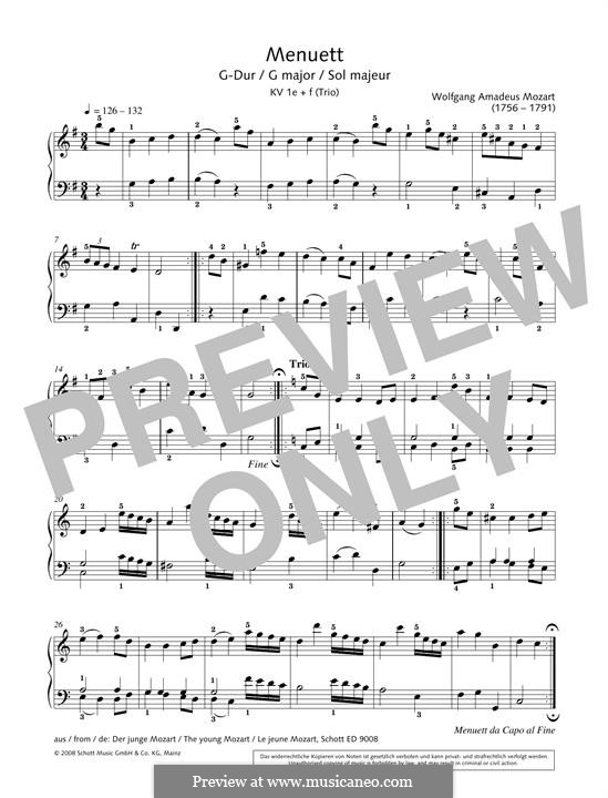 Minuet for Piano in G Major, K.1/1e: For a single performer by Wolfgang Amadeus Mozart