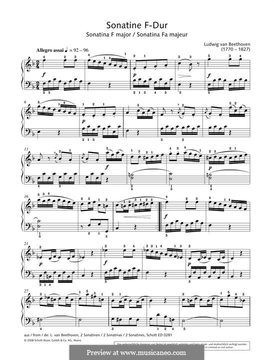 Sonatina in F Major: For piano by Ludwig van Beethoven