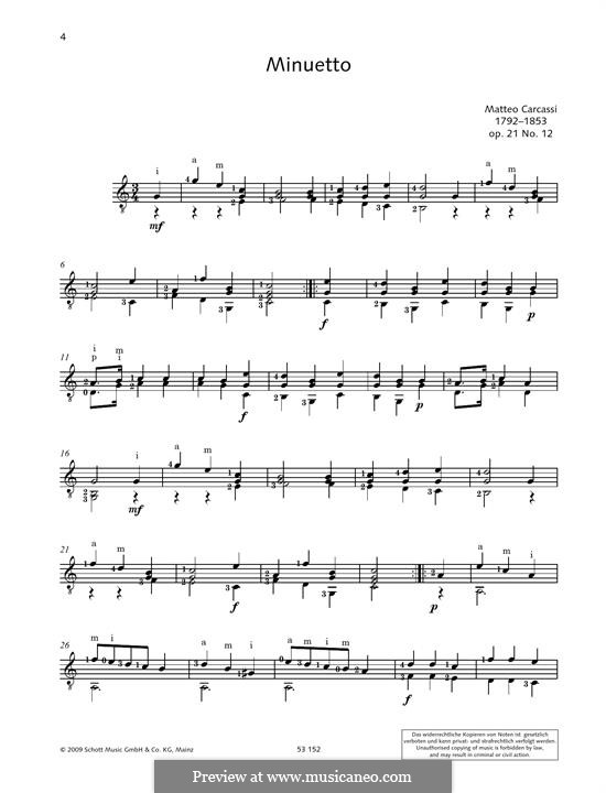Les Récréations des Commençantes, Op.21: No.12 Minuetto by Matteo Carcassi