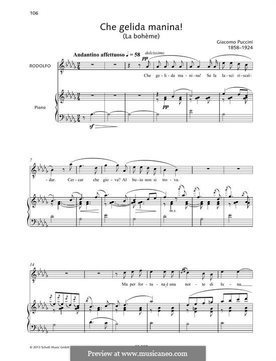 Che gelida manina: For voice and piano by Giacomo Puccini