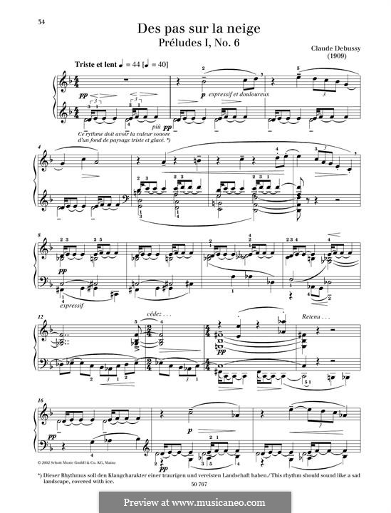 No.6 Des pas sur la neige: For piano by Claude Debussy