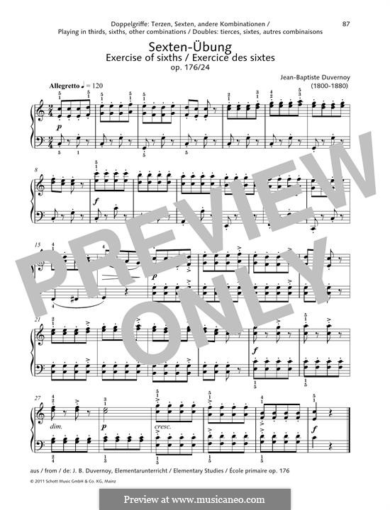 Elementary Studies. Ecole Primaire, Op.176: No.24 Exercise of sixths by Jean-Baptiste Duvernoy
