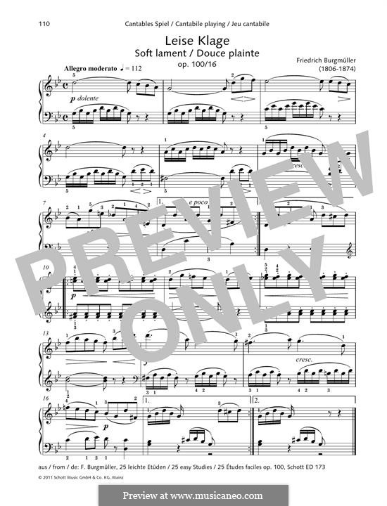 No.16 Douce Plainte (Lamentation): For piano by Johann Friedrich Burgmüller