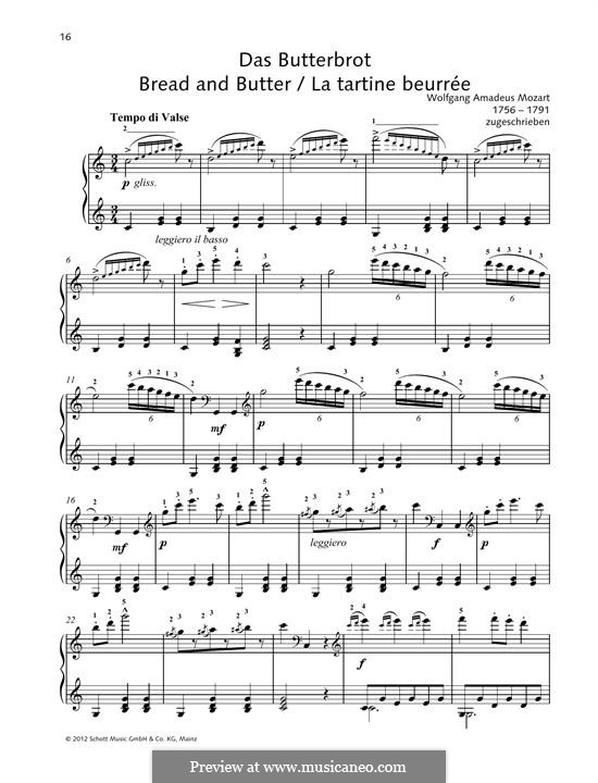 Bread and Butter by W.A. Mozart - sheet music on MusicaNeo