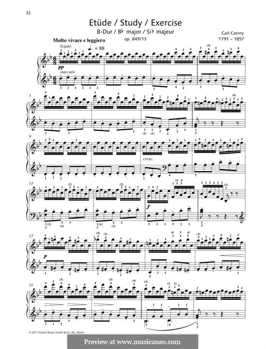 Nos.11-20: No.13 Moderato vivace e leggiero in B flat Major by Carl Czerny