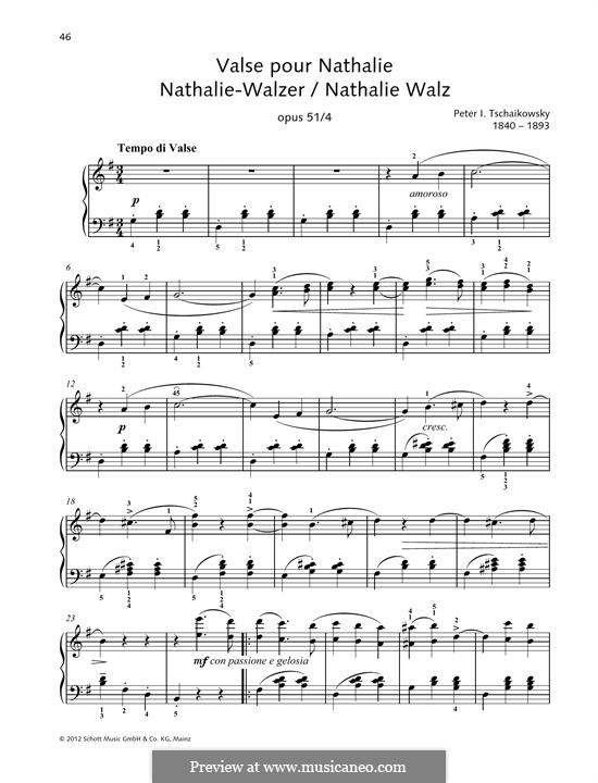 Six Pieces for Piano, TH 143 Op.51: No.4 Natha-valse by Pyotr Tchaikovsky
