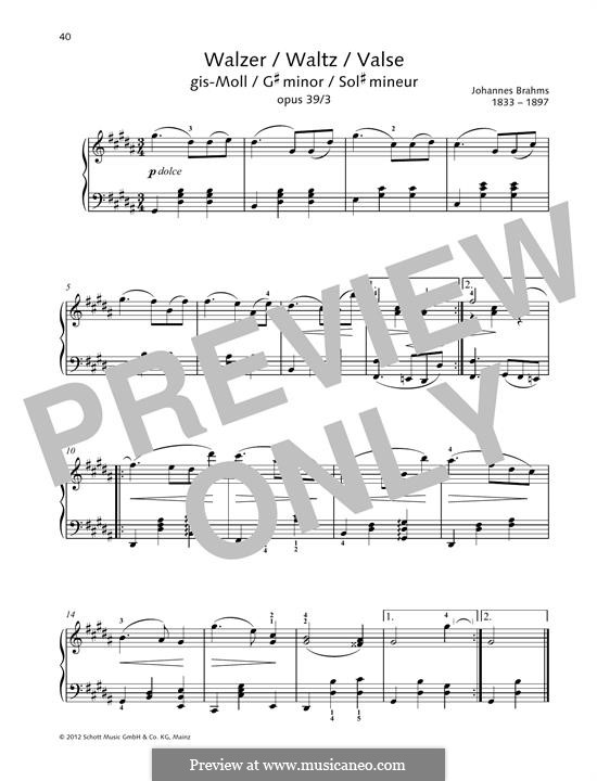 Waltz No.3 (Sixteen Waltzes, Op.39) by J. Brahms - sheet