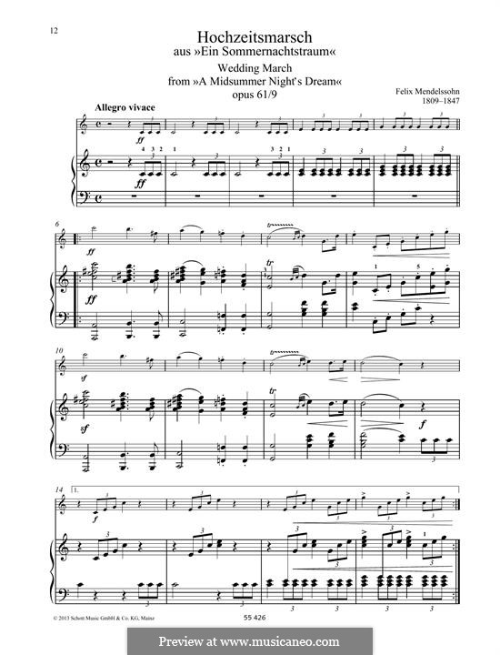 Wedding March (Printable Scores): For violin and piano by Felix Mendelssohn-Bartholdy