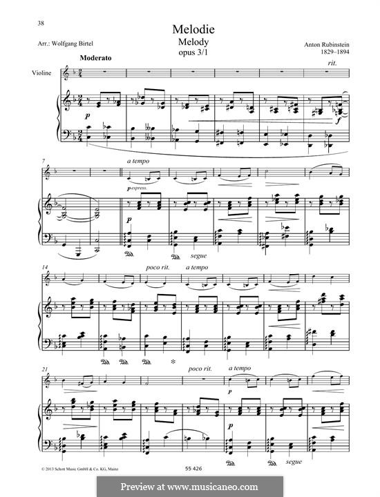 Melody in B, Op. 3, No. 2 – Anton Rubinstein Sheet music for Piano (Solo)