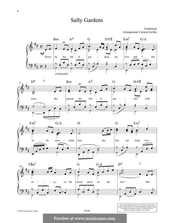 Down By the Sally Gardens: For piano by folklore