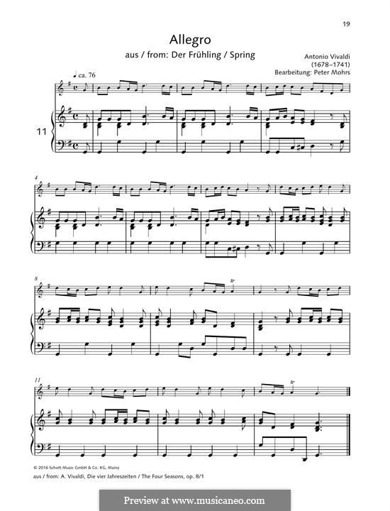 Violin Concerto No.1 in E Major 'La primavera' (Printable Scores), RV 269: Movement 1 Allegro, for any instrument and piano by Antonio Vivaldi