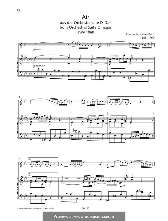 Aria (Printable Scores): Version for any instrument and piano by Johann Sebastian Bach