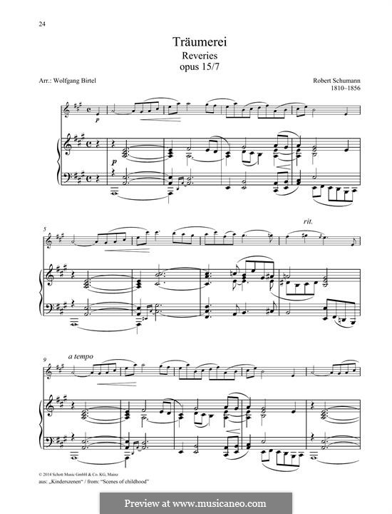 No.7 Träumerei (Dreaming): For any instrument and piano by Robert Schumann