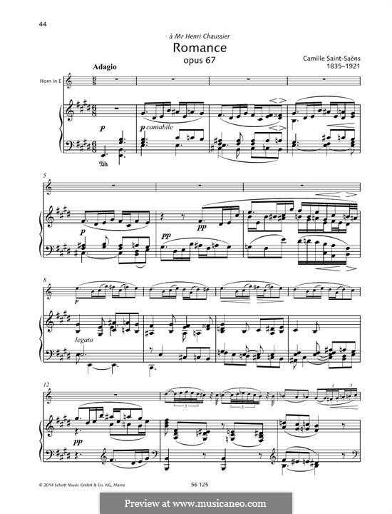 Romance for Horn (or Cello) and Orchestra, Op.36: Full score by Camille Saint-Saëns