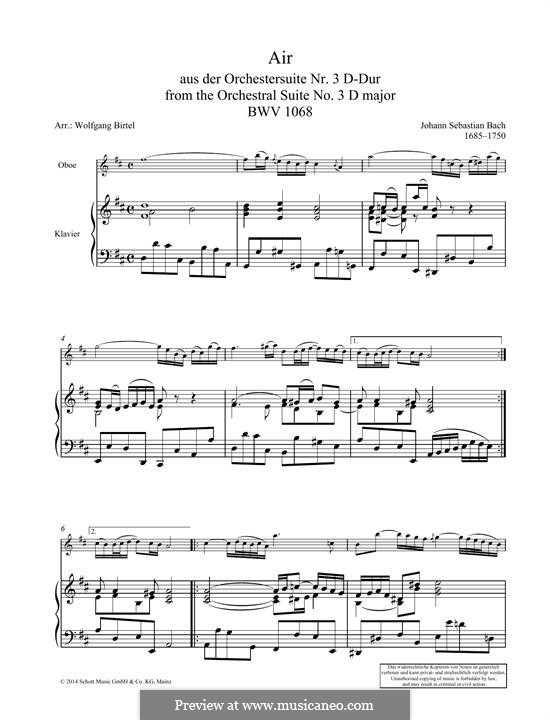 Aria (Printable Scores): Version for oboe and piano by Johann Sebastian Bach