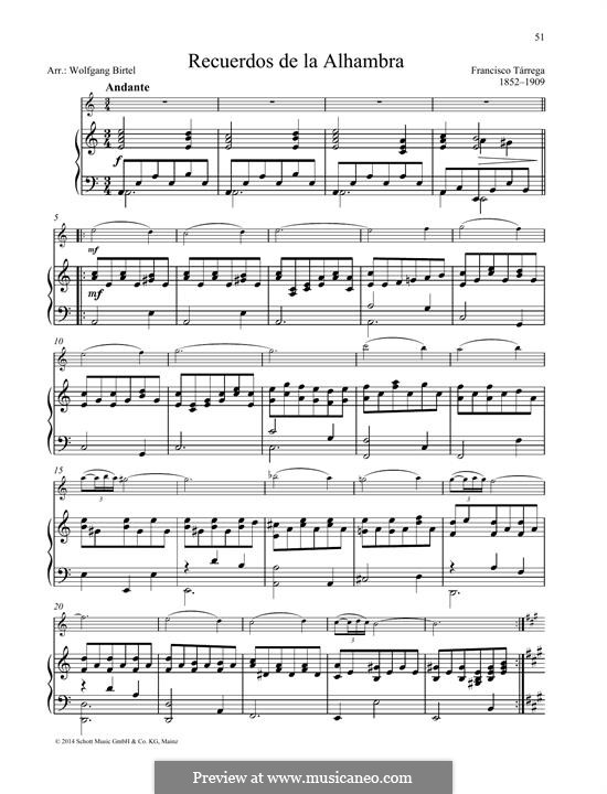 Memories of the Alhambra: For any instrument and piano by Francisco Tárrega