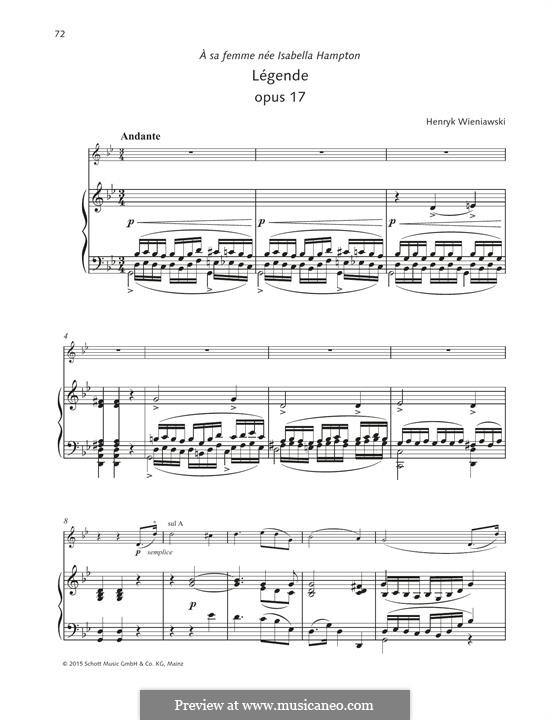 Legend for Violin and Piano, Op.17: Score by Henryk Wieniawski