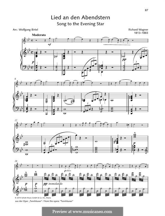 O Star of Eve: For violin and piano by Richard Wagner