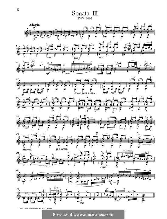 Sonata for Violin No.3 in C Major, BWV 1005 by J.S. Bach on MusicaNeo