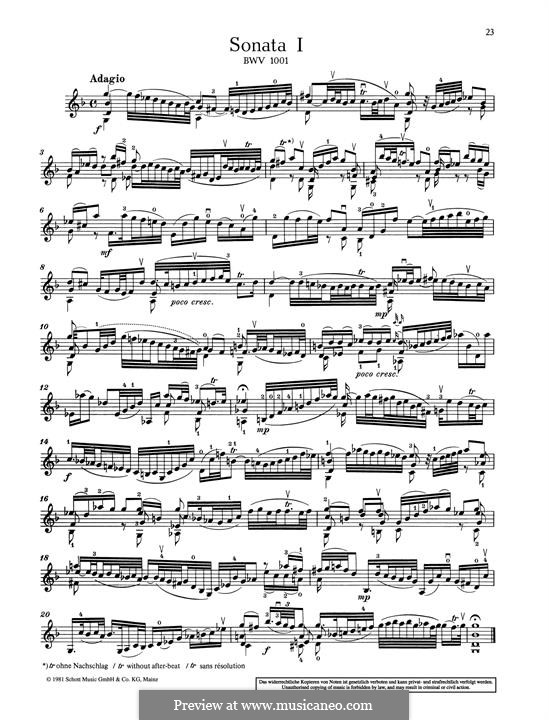 Sonata for Violin No.1 in G Minor, BWV 1001: For a single performer by Johann Sebastian Bach