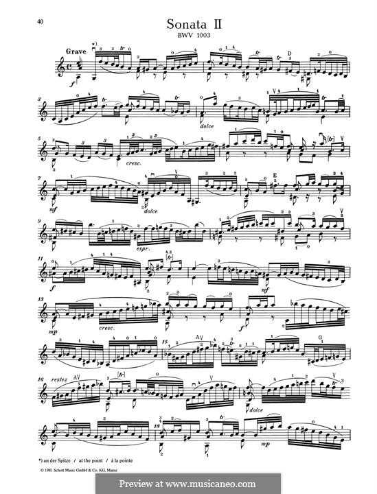 Sonata for Violin No.2 in A Minor, BWV 1003: For a single performer by Johann Sebastian Bach