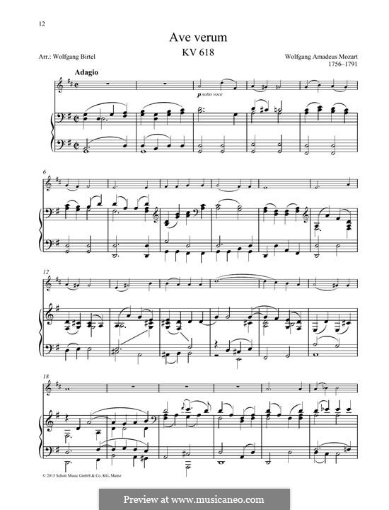 Ave verum corpus (Printabel Scores), K.618: For any instrument and piano by Wolfgang Amadeus Mozart