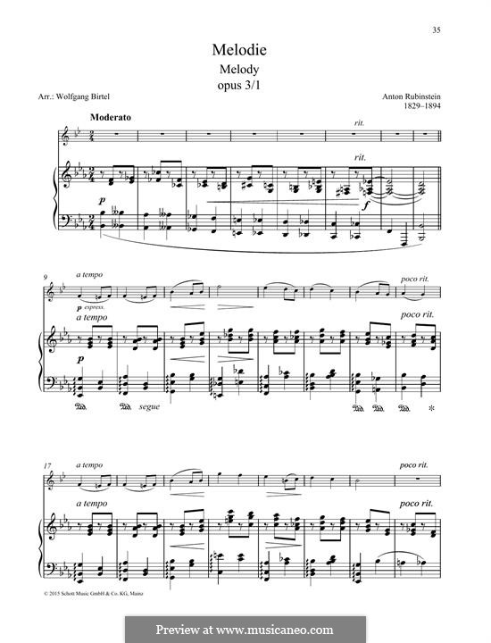 Two Melodies, Op.3: Melody No.1, for any instrument and piano by Anton Rubinstein