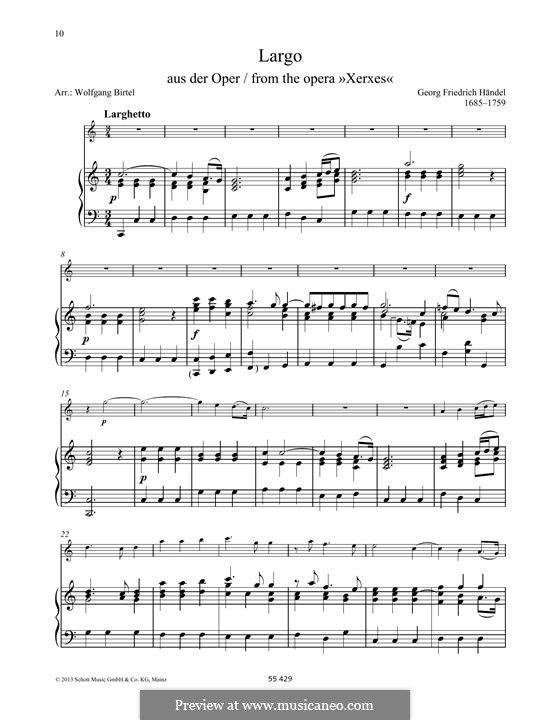 Largo (Ombra mai fu) printable score: For any instrument and piano by Georg Friedrich Händel