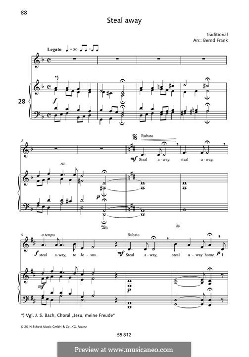 Steal Away (Steal Away To Jesus): For voice and piano by folklore