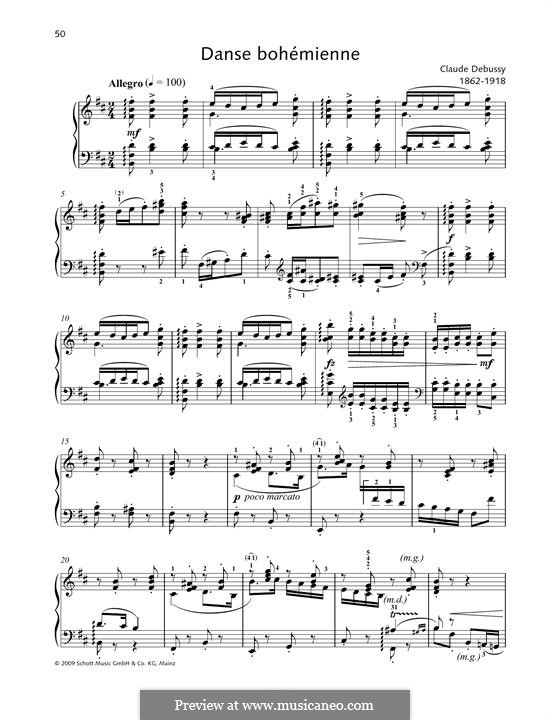 Danse bohémienne, L.9: For piano by Claude Debussy