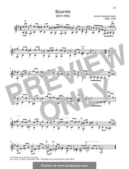 Suite for Lute (or Harpsichord) in E Minor, BWV 996: Bourree, for guitar by Johann Sebastian Bach