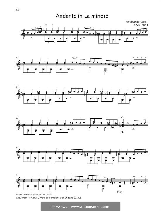 Andante in A Minor: For guitar by Ferdinando Carulli
