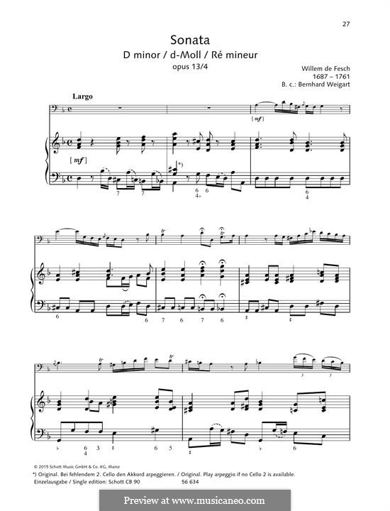Sonata in D Minor: For violin and piano by Willem de Fesch
