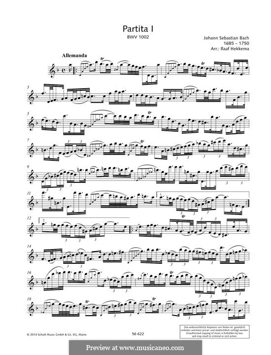 Partita for Violin No.1 in B Minor, BWV 1002 by J.S. Bach on MusicaNeo