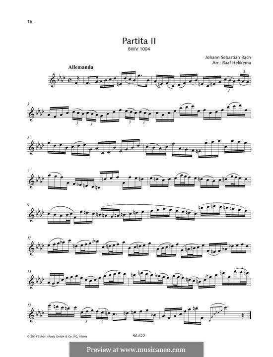 Partita for Violin No.2 in D Minor, BWV 1004: For a single performer by Johann Sebastian Bach