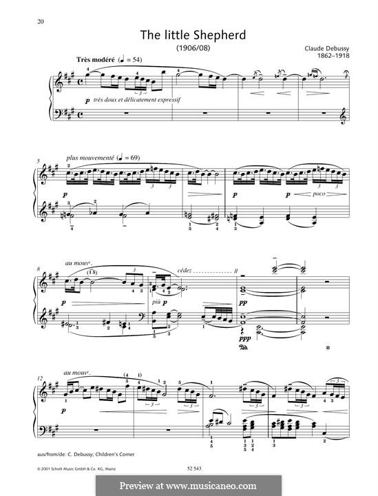 No.5 The Little Shepherd: For piano by Claude Debussy