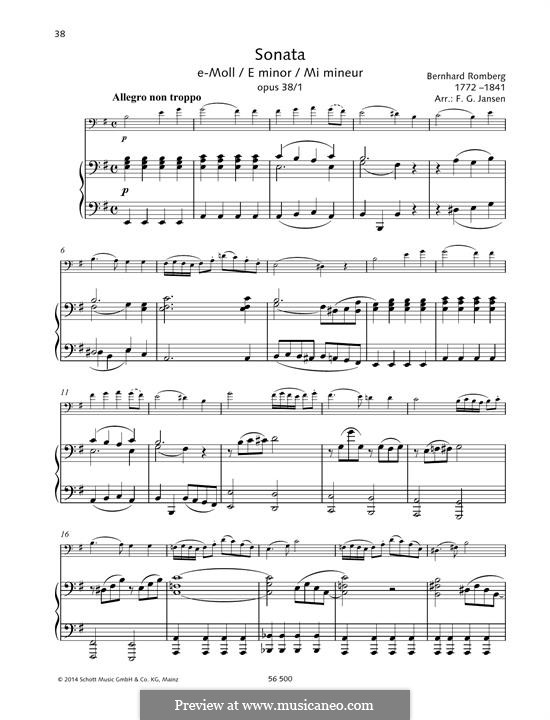 Three Sonatas for Cello and Piano, Op.38: Sonata No.1 by Bernhard Romberg