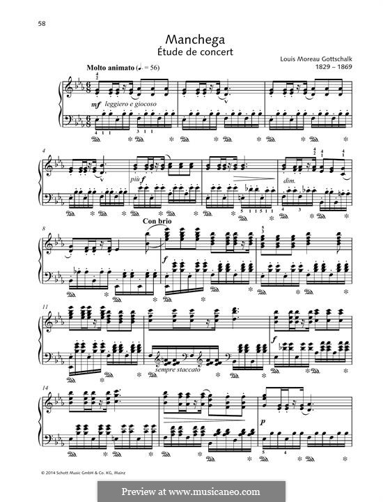 Manchega, Op.38: For piano by Louis Moreau Gottschalk