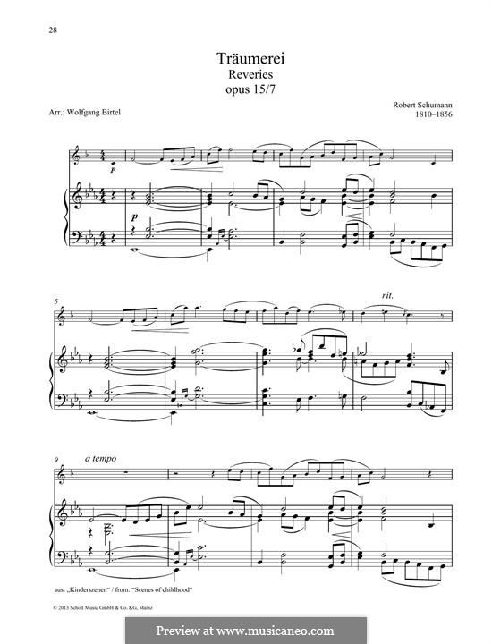 No.7 Träumerei (Dreaming): For any instrument and piano by Robert Schumann