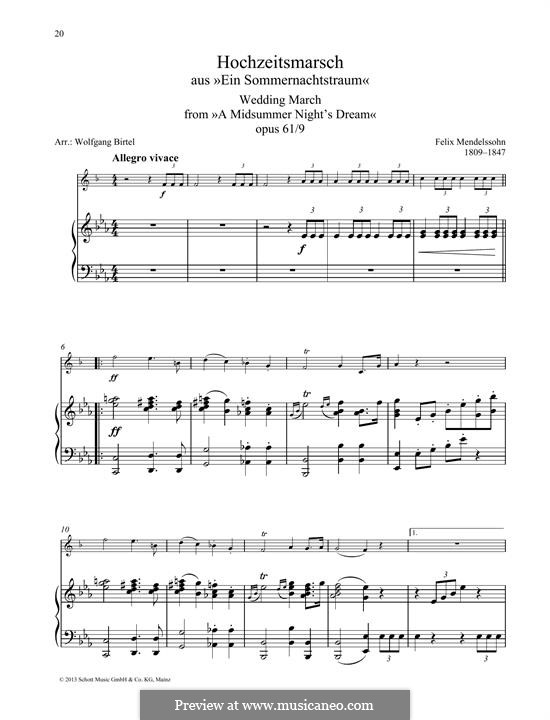 Wedding March (Printable Scores): For any instrument and piano by Felix Mendelssohn-Bartholdy