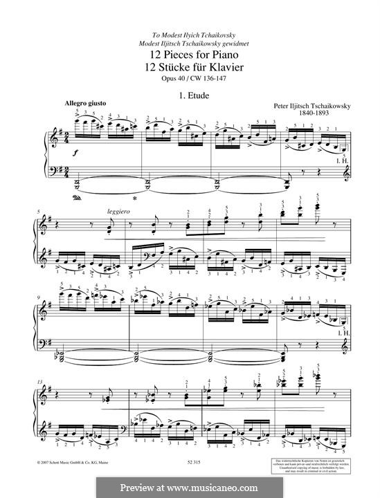 Twelve Pieces , TH 138 Op.40: No.1 Etude by Pyotr Tchaikovsky