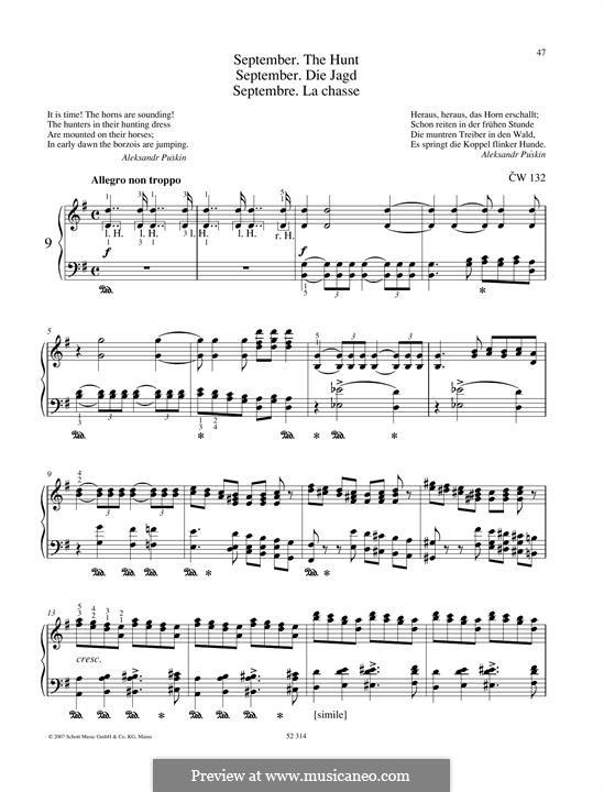 No.9 September (The Hunt): For piano by Pyotr Tchaikovsky