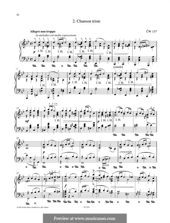 Twelve Pieces , TH 138 Op.40: No.2 Chanson triste by Pyotr Tchaikovsky
