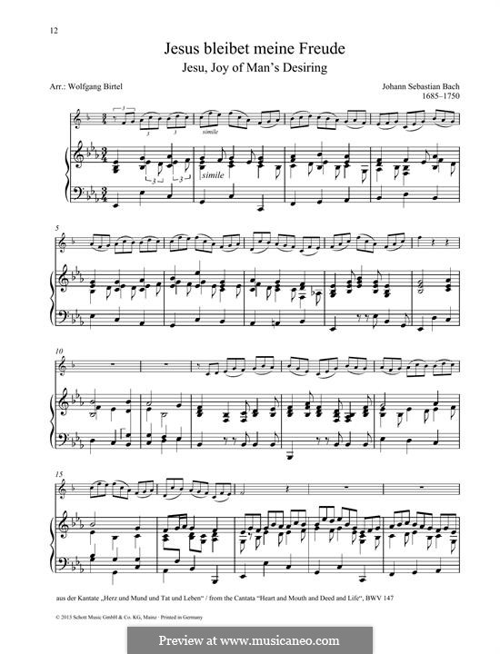 Jesu, Joy of Man's Desiring (Printable Scores): For any instrument and piano by Johann Sebastian Bach