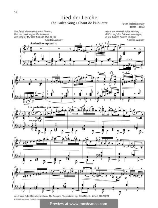 No.22 The Lark: For piano by Pyotr Tchaikovsky