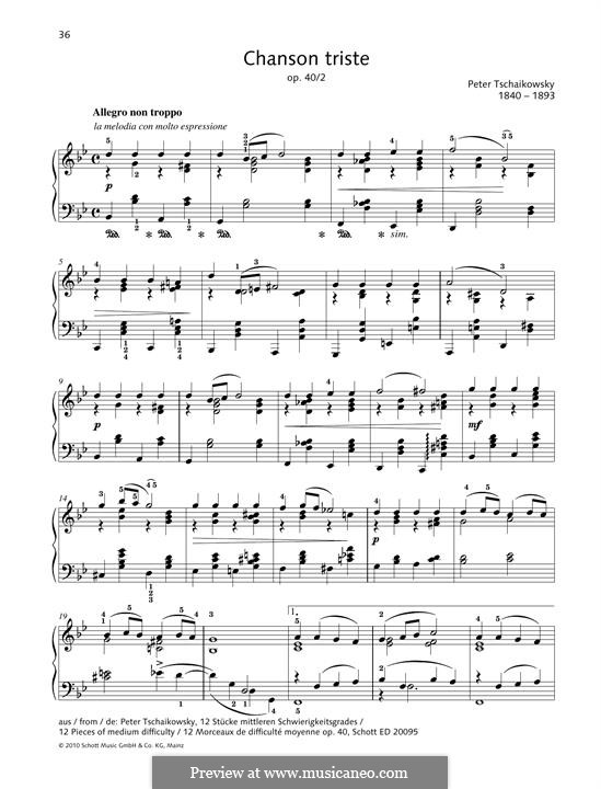 Twelve Pieces , TH 138 Op.40: No.2 Chanson triste by Pyotr Tchaikovsky