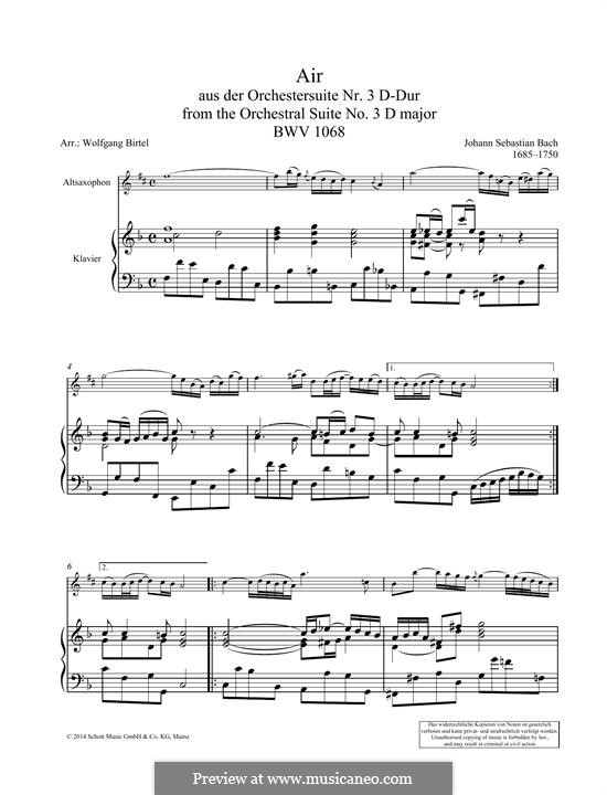 Aria (Printable Scores): Version for alto saxophone and piano by Johann Sebastian Bach